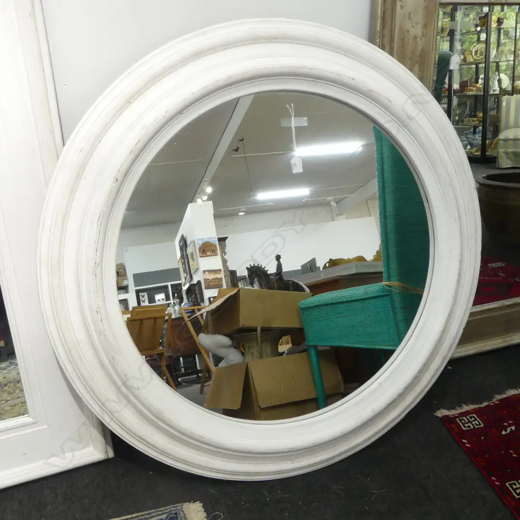 LG ROUND MIRROR; WHITE PAINTED PLASTER FRAME 1105mm dia Image 1++