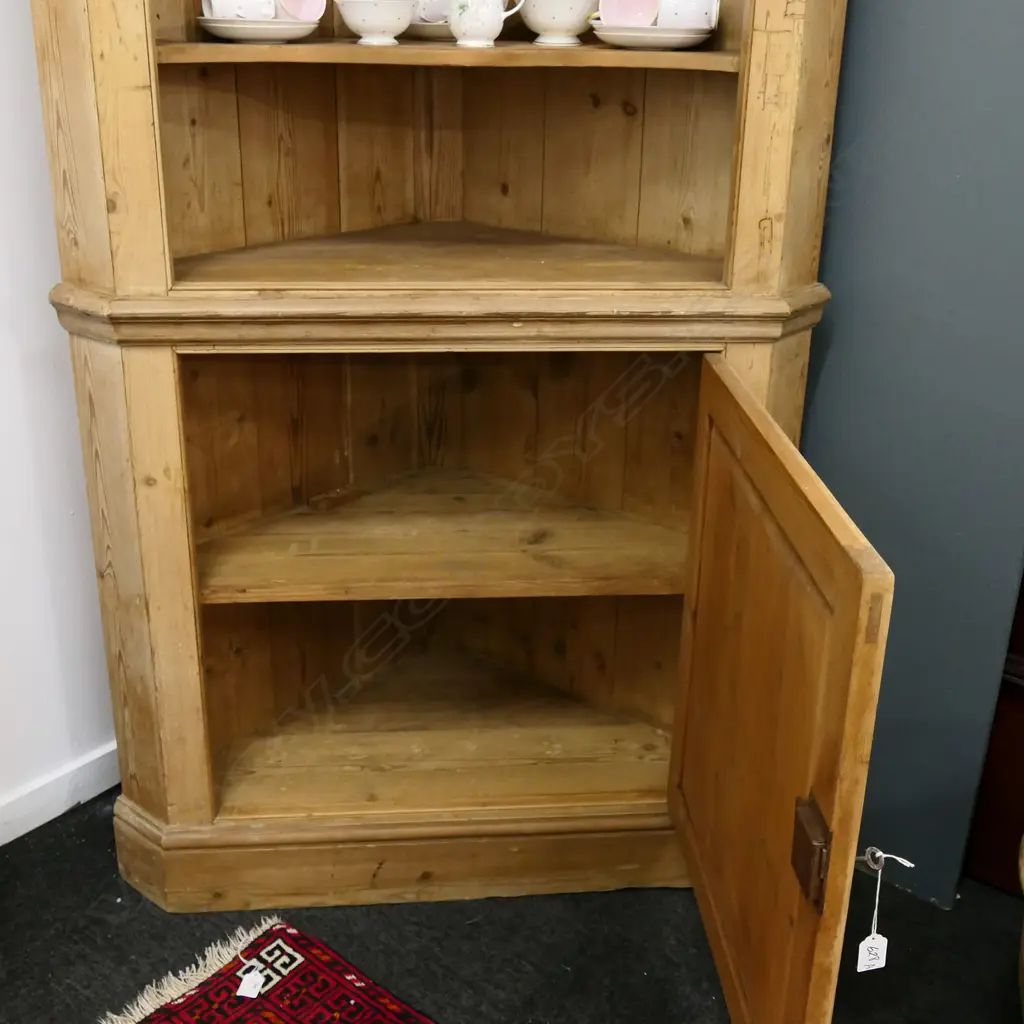 ANTIQUE STRIPPED PINE CORNER CUPBOARD, 870 x 30 x 1920mm Image 1++