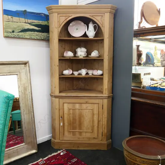 ANTIQUE STRIPPED PINE CORNER CUPBOARD, 870 x 30 x 1920mm