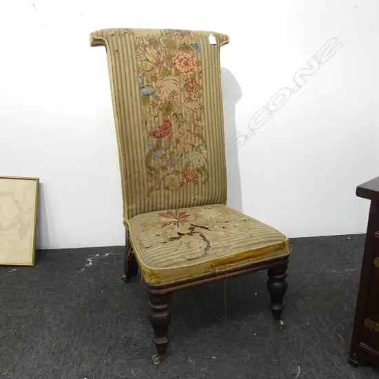 1830S PRIE DIEU ORIGINAL TAPESTRY COVER STRESSED  ORIGINAL BRASS CASTERS 