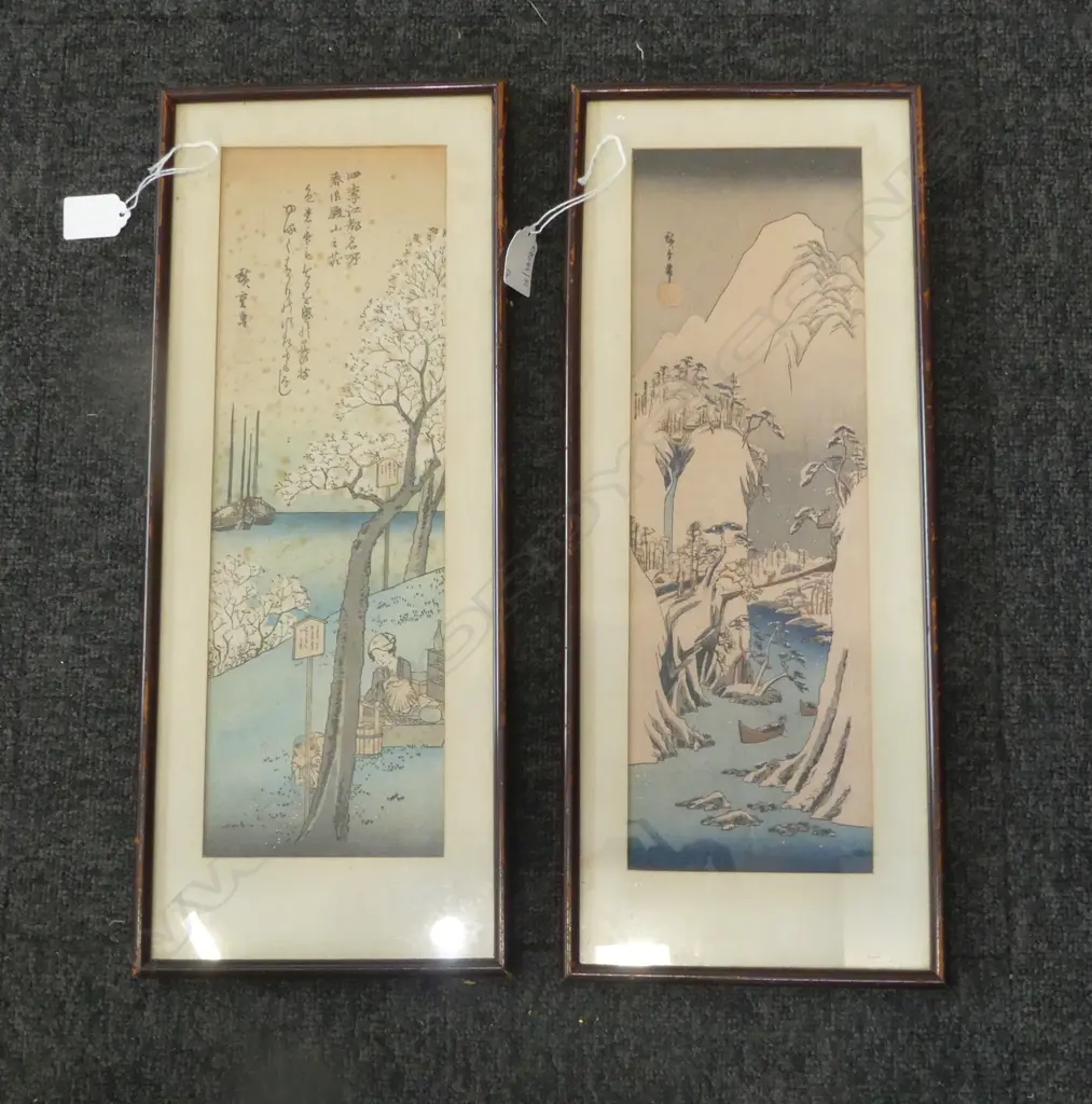 PR FRAMED JAPANESE WOODBLOCK PRINTS 1 FOXED H470 W190MM Image 1++