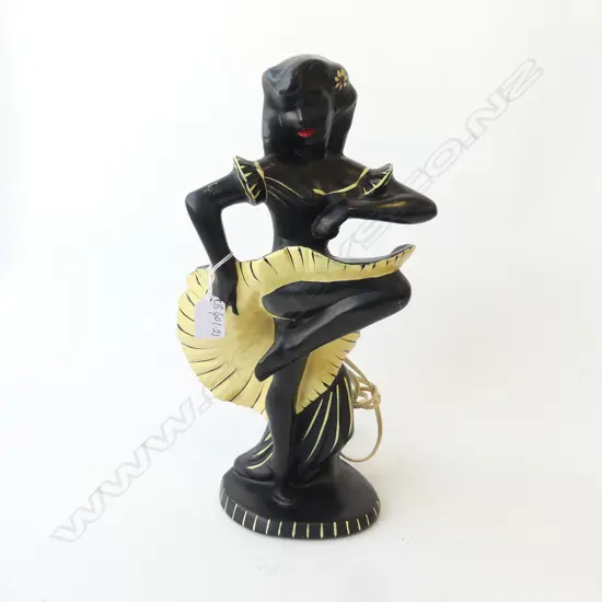MID CENTURY TABLE LAMP; FLAMENCO DANCER, SOME REPAIRS & LAMP ATTACHMENT NEEDS ATTENTION (WORKS)