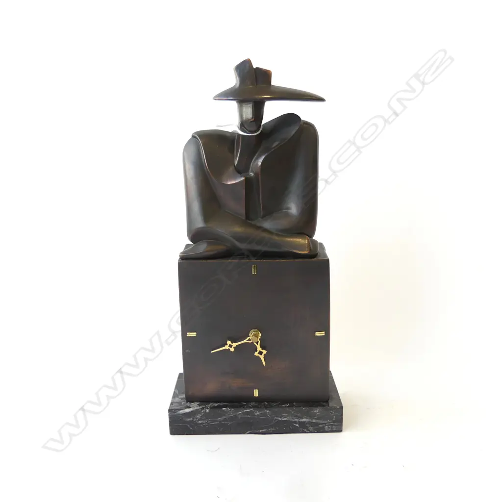  BRONZED FIGURAL MANTLE CLOCK SIGNED Q PAIR H370MM Image 1++
