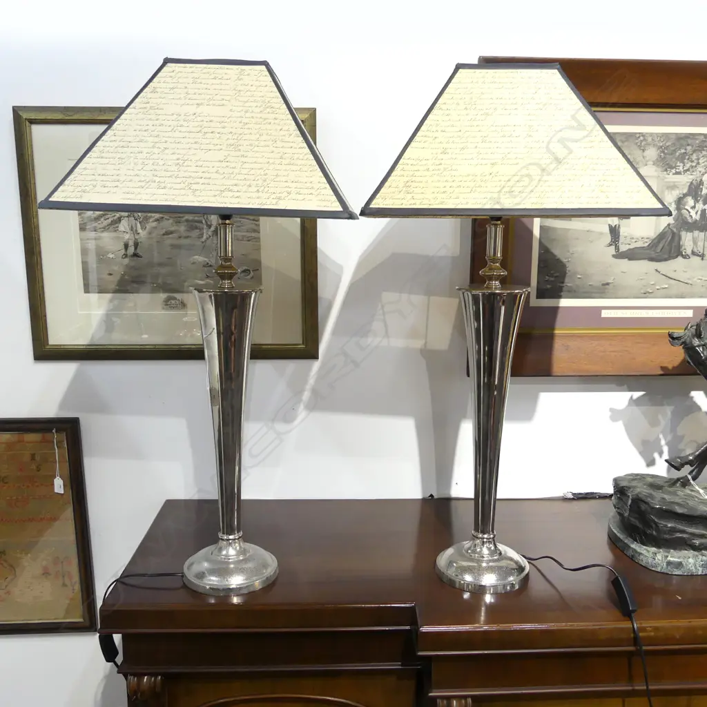 PR SILVER METAL LAMPS w. FAUX PARCHMENT SHADES H.860mm Image 1++