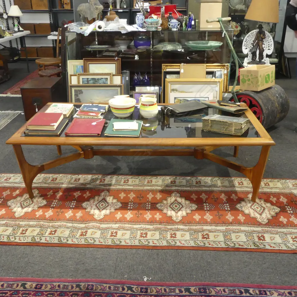 LG MID CENTURY / RETRO WOODEN COFFEE TABLE, GLASS TOP 1740x865x480mm Image 1++