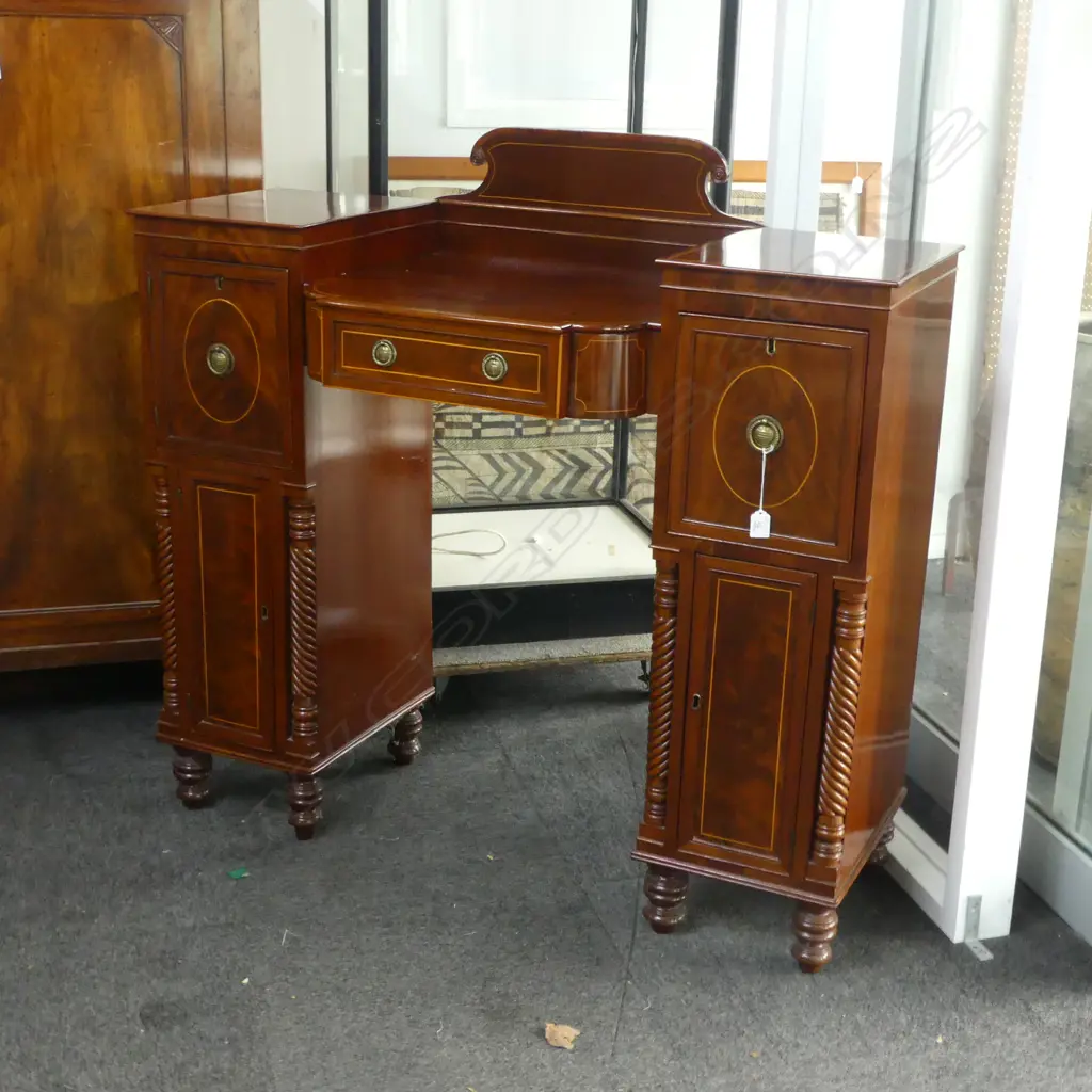 SHERATON STYLE SMALL PROPORTION MAHOGANY BREAKFRONT SIDEBOARD 1140x500x1085mm Image 1++