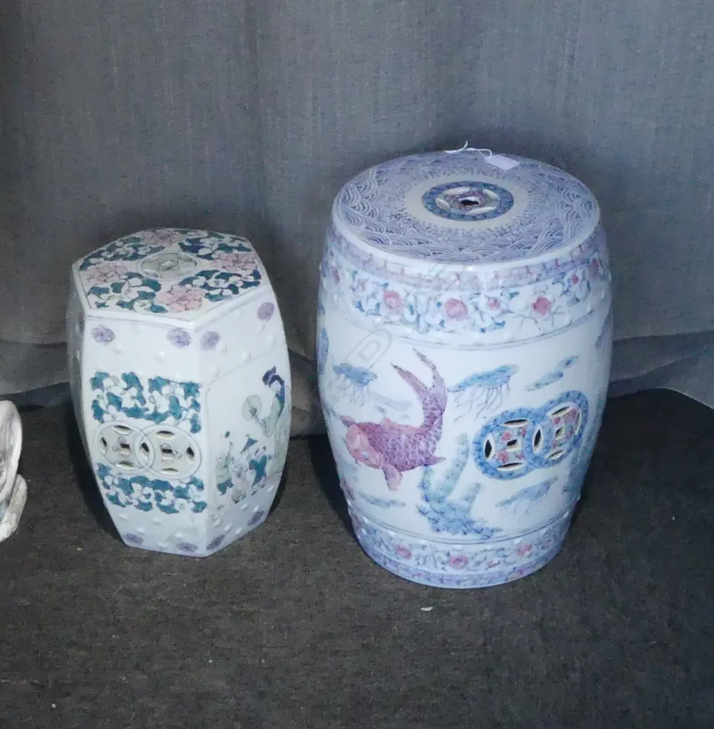 2 ORIENTAL GARDEN STOOLS H.400mm (LARGER FAULTED) Image 1++