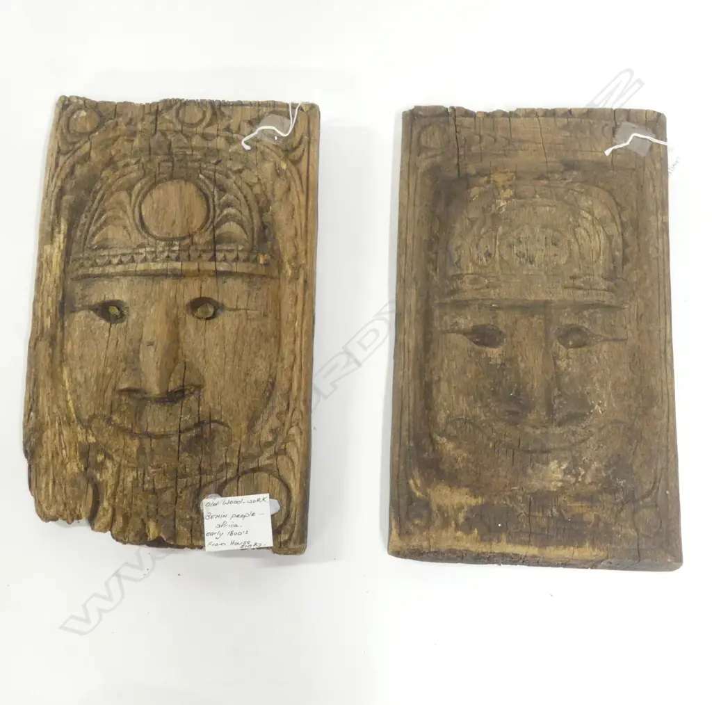 2 BENIN WOOD DOOR PANEL FACE CARVINGS L410MM Image 1++