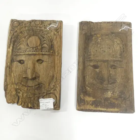 2 BENIN WOOD DOOR PANEL FACE CARVINGS L410MM