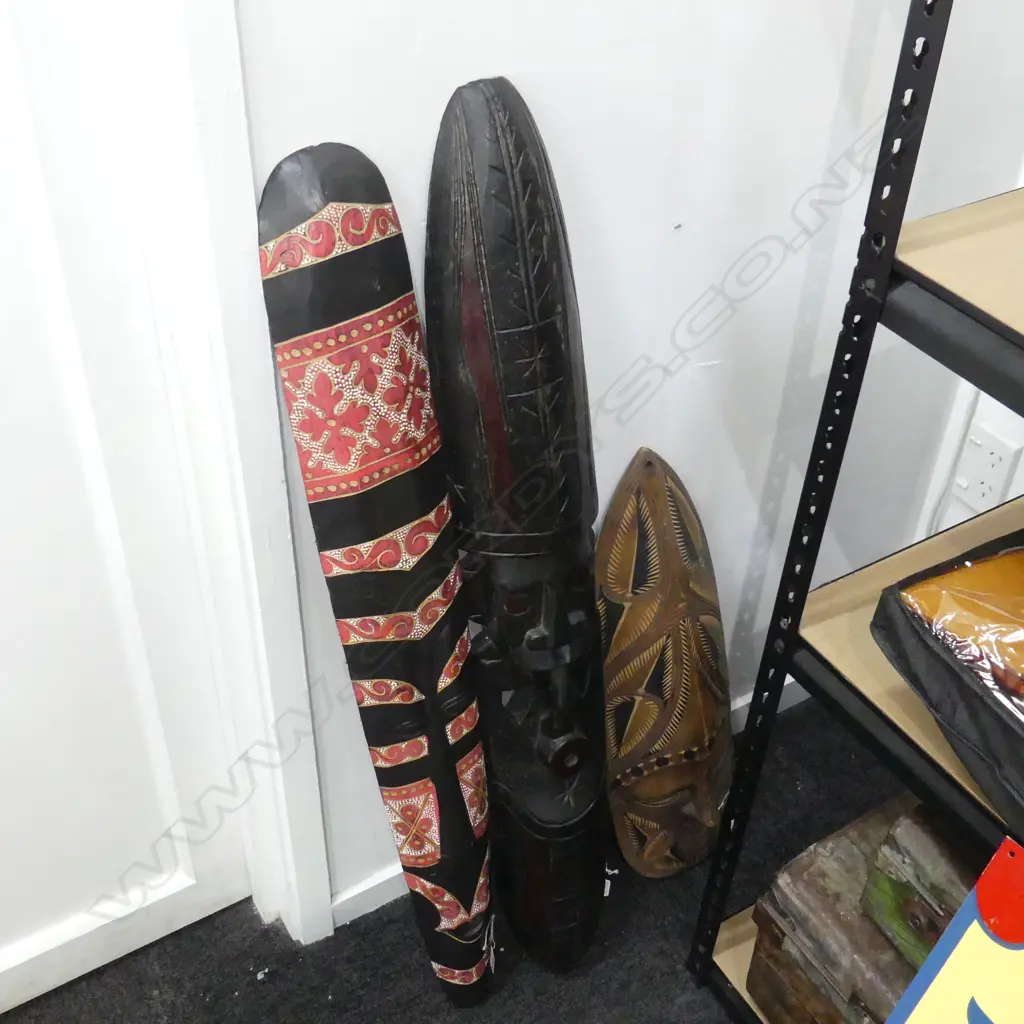 3 PNG WOOD CARVED FACE MASKS L1020 MM 950MM & 580MM Image 1++