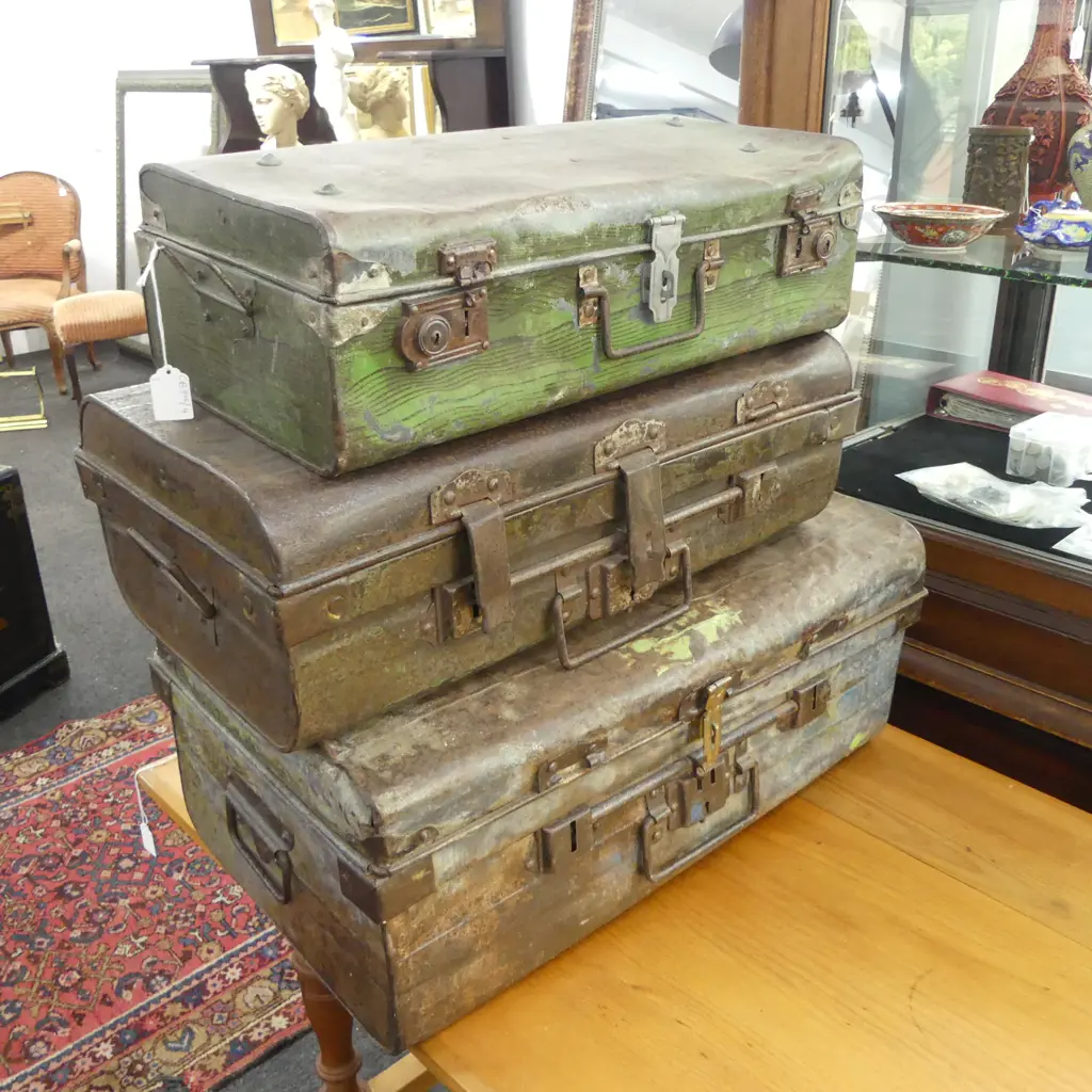 3 VINTAGE METAL CONTAINERS W.615mm Image 1++