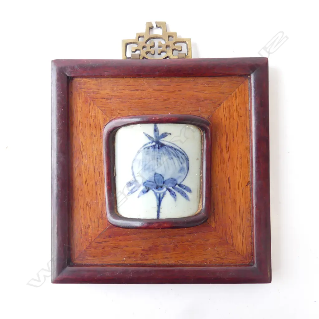 ORIENTAL FRAMED CERAMIC PIECE, OPIUM POPPY 165x160mm Image 1++