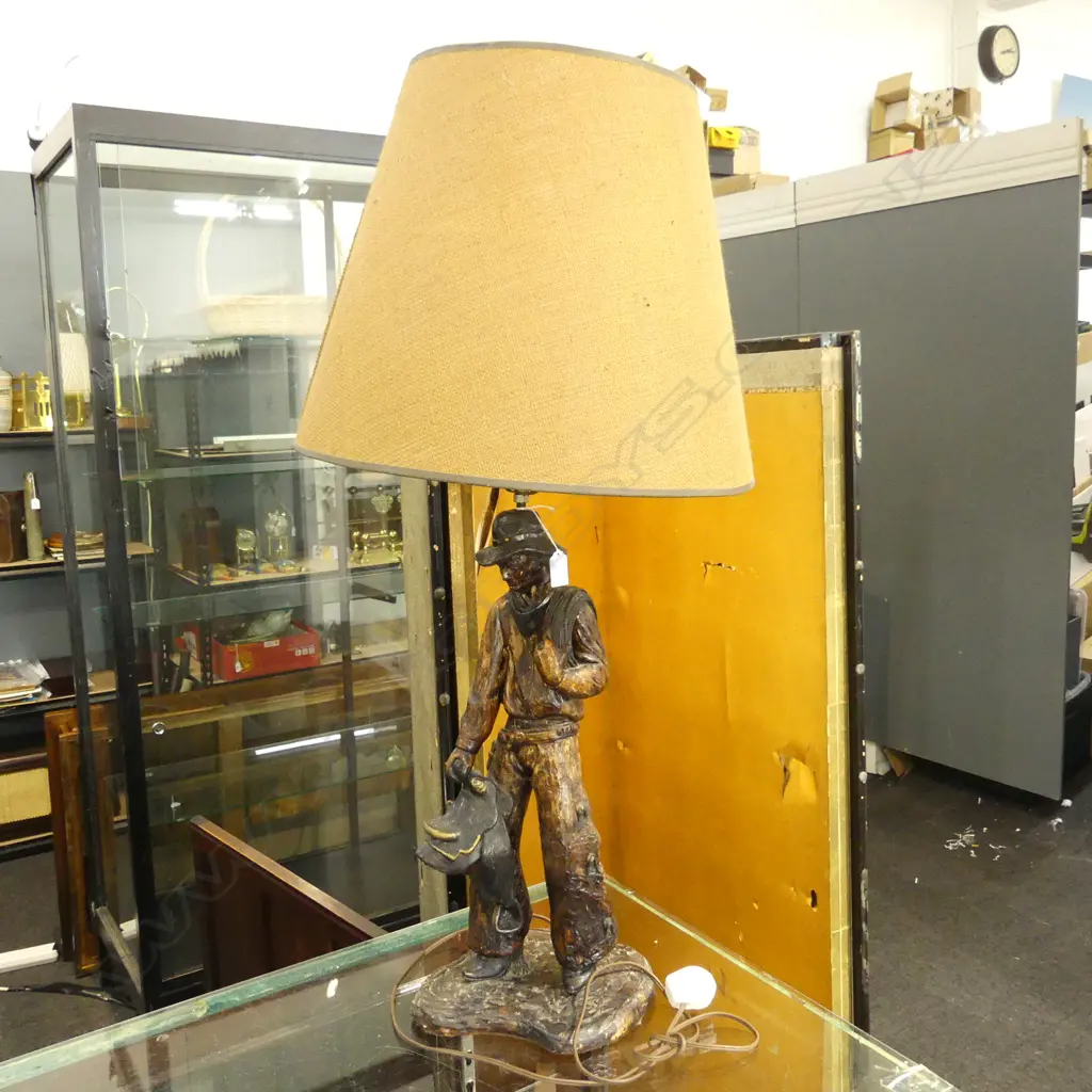 A HARD DAY ART STUDIO USA COWBOY TABLE LAMP H.640MM SIGNED Image 1++