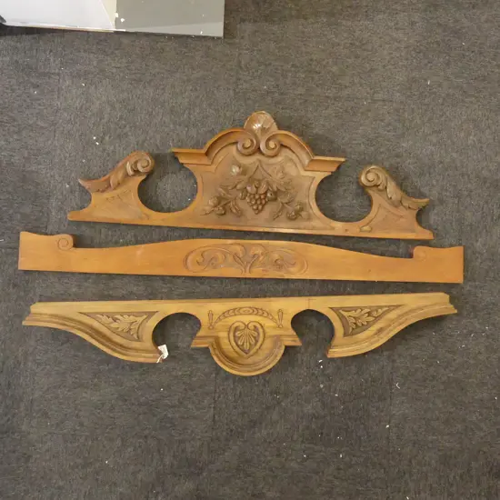 3 EARLY 20thC CARVED WOODEN PEDIMENTS W.1240mm
