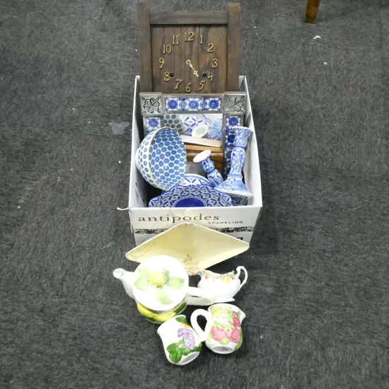 OAK WALL CLOCK, ASST. CHINA, MIRROR ETC