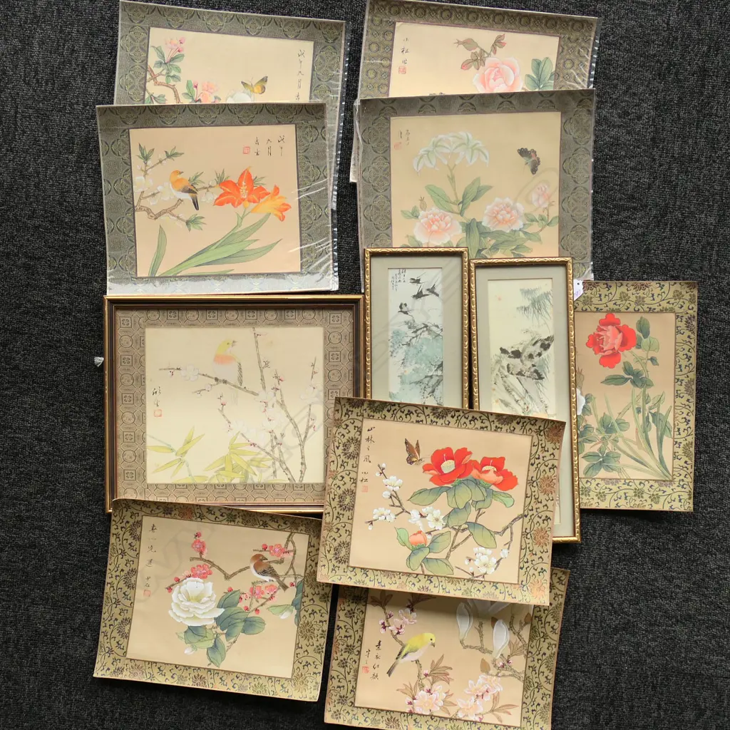 CHINESE WATERCOLOURS ON SILK, 8 UNFRAMED & 3 FRAMED Image 1++