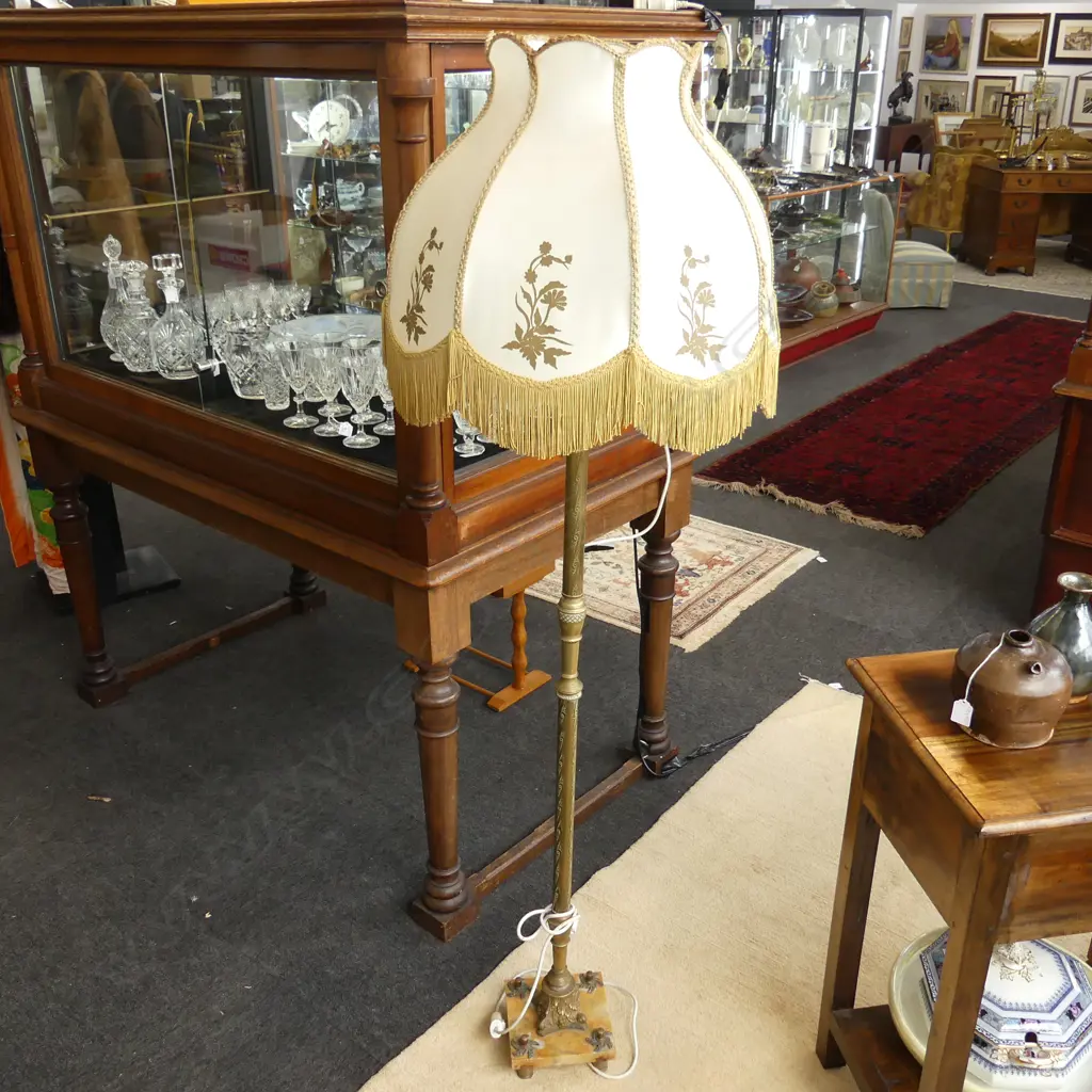 ITALIAN VINTAGE STANDARD LAMP marble square base, Glit brass column. With shade. H.1640mm Image 1++