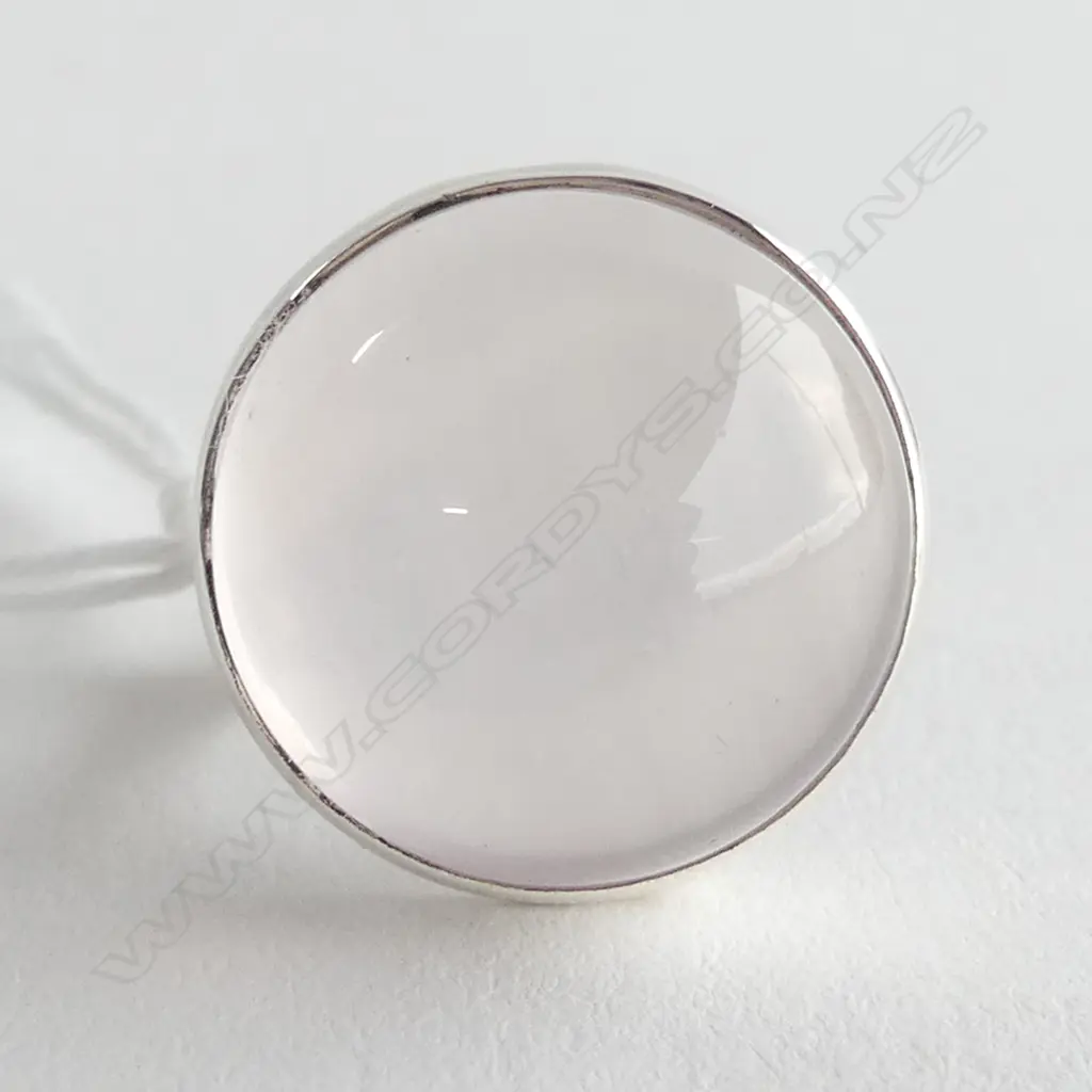 SILVER & PALE ROSE QUARTZ RING, CABACHON CUT SIZE Q Image 1++