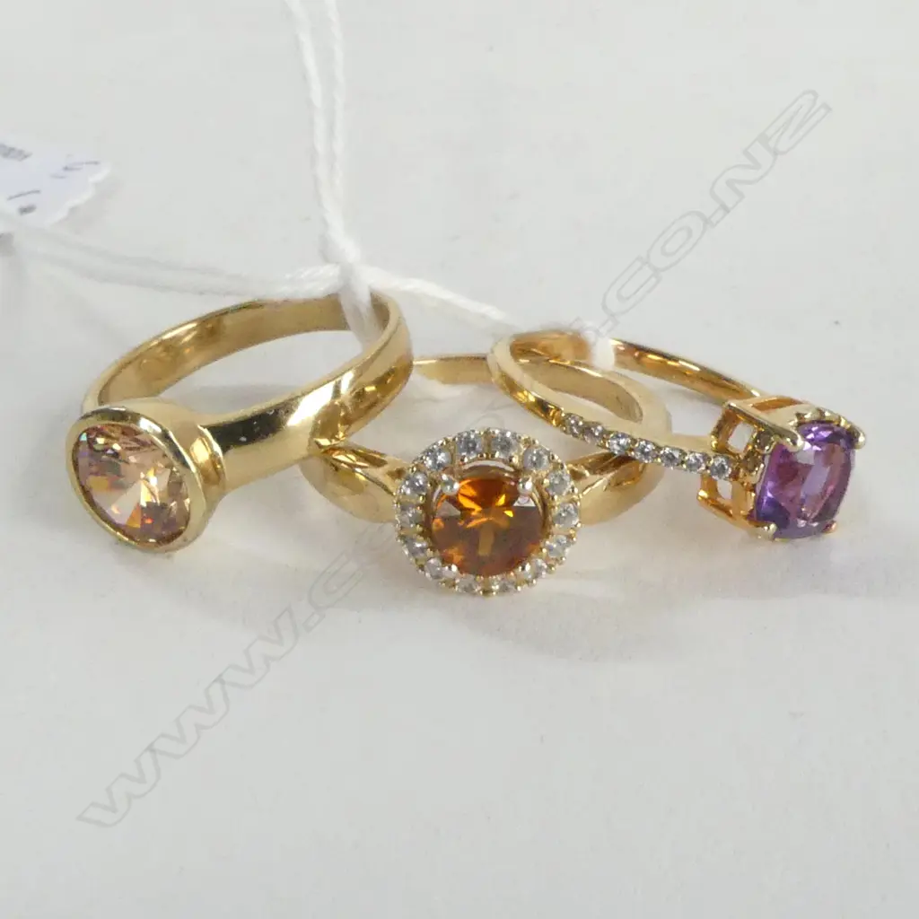 3 925 SILVER GILT GEMSTONE RINGS SIZE P  & Q  & S Image 1++