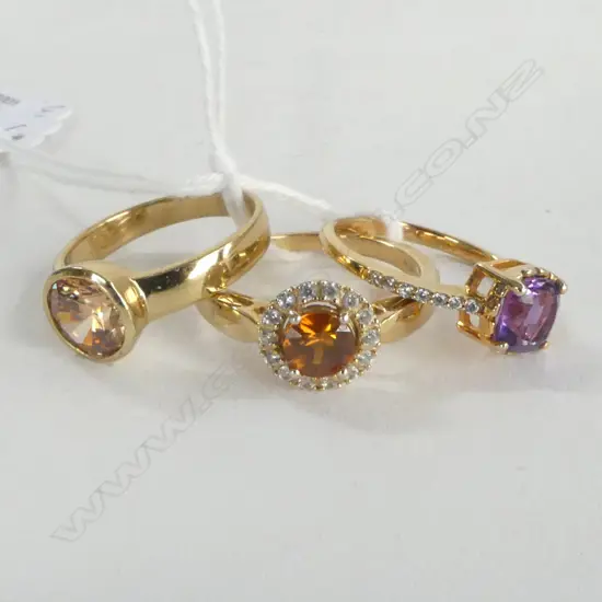 3 925 SILVER GILT GEMSTONE RINGS SIZE P  & Q  & S