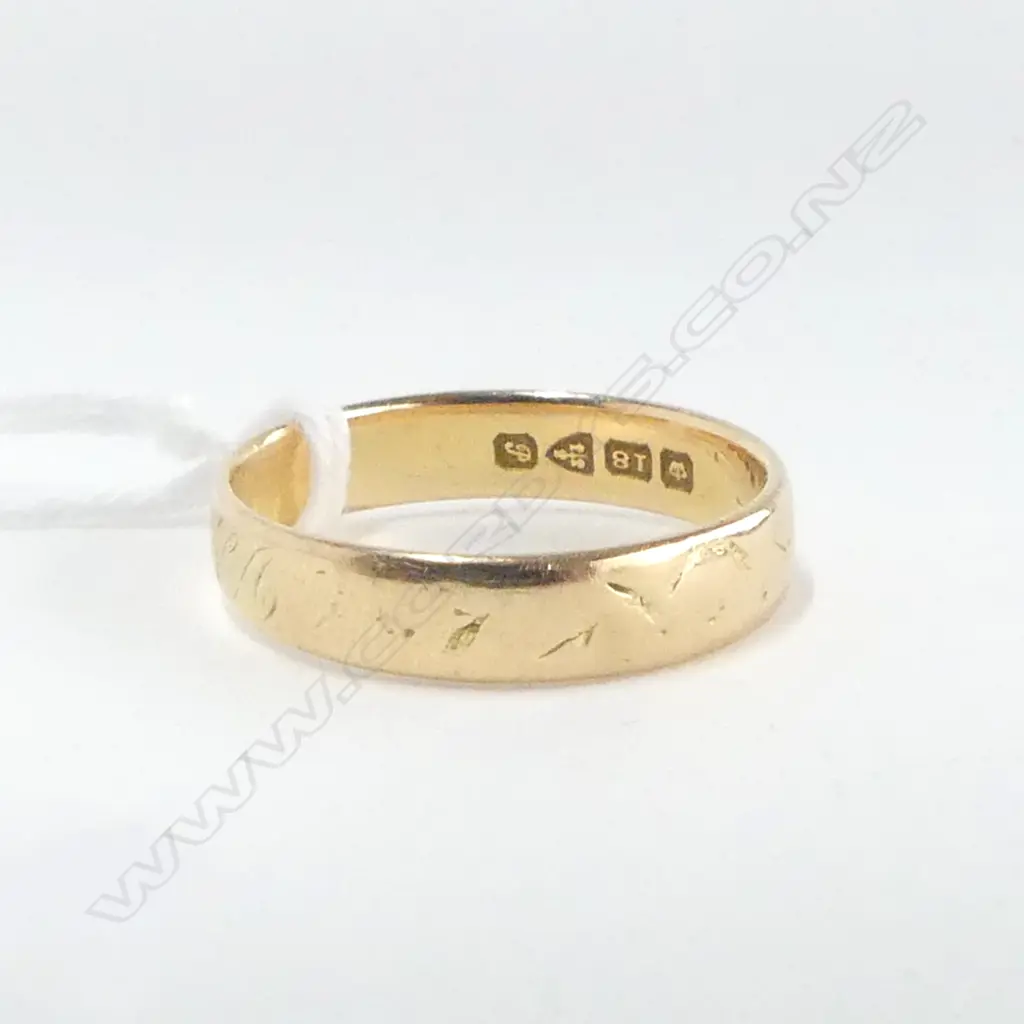 18CT WEDDER 4.1gms  DATED CHESTER 1915  SIZE R Image 1++