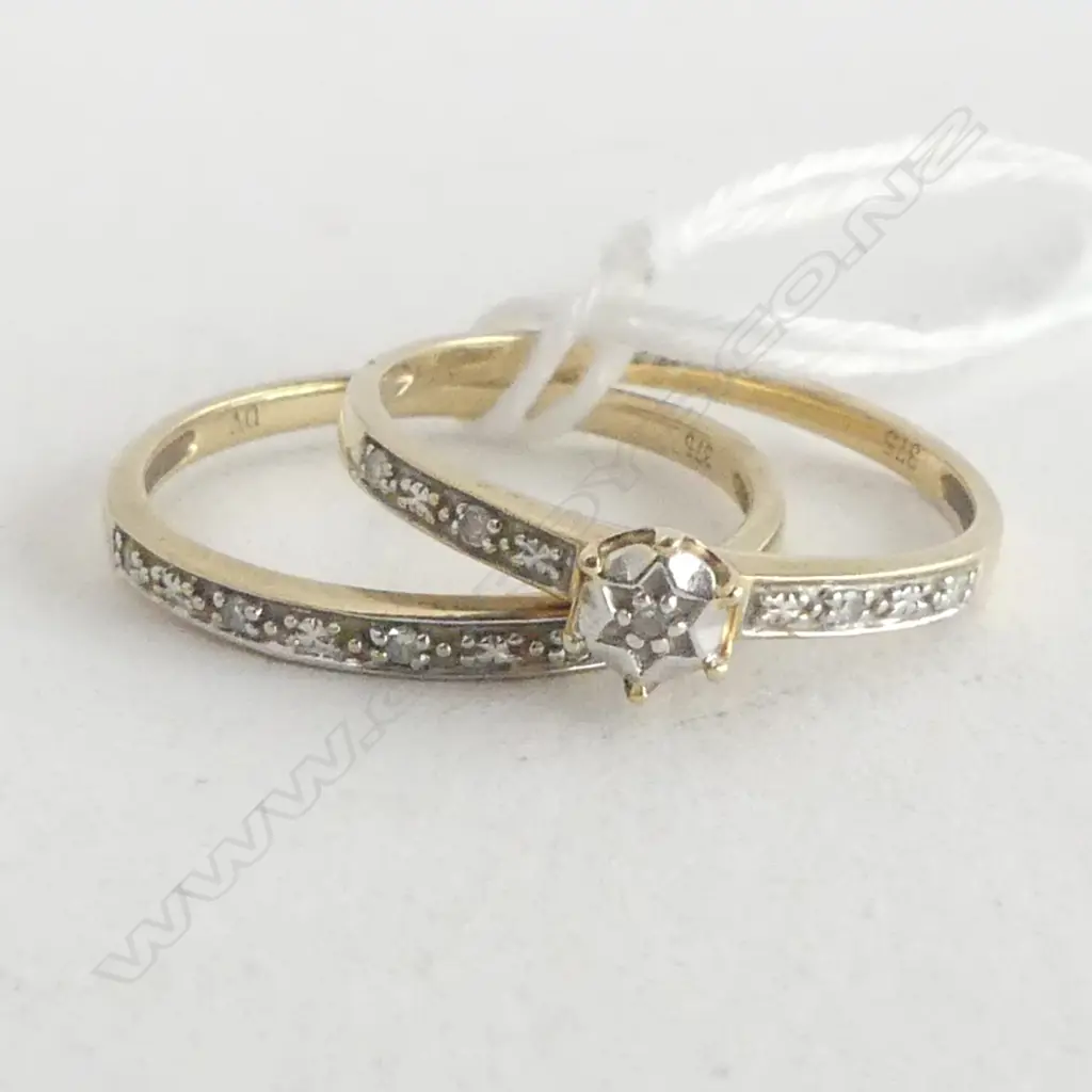2 9CT DIAMOND RINGS, SET 2.4gms  SIZE O Image 1++