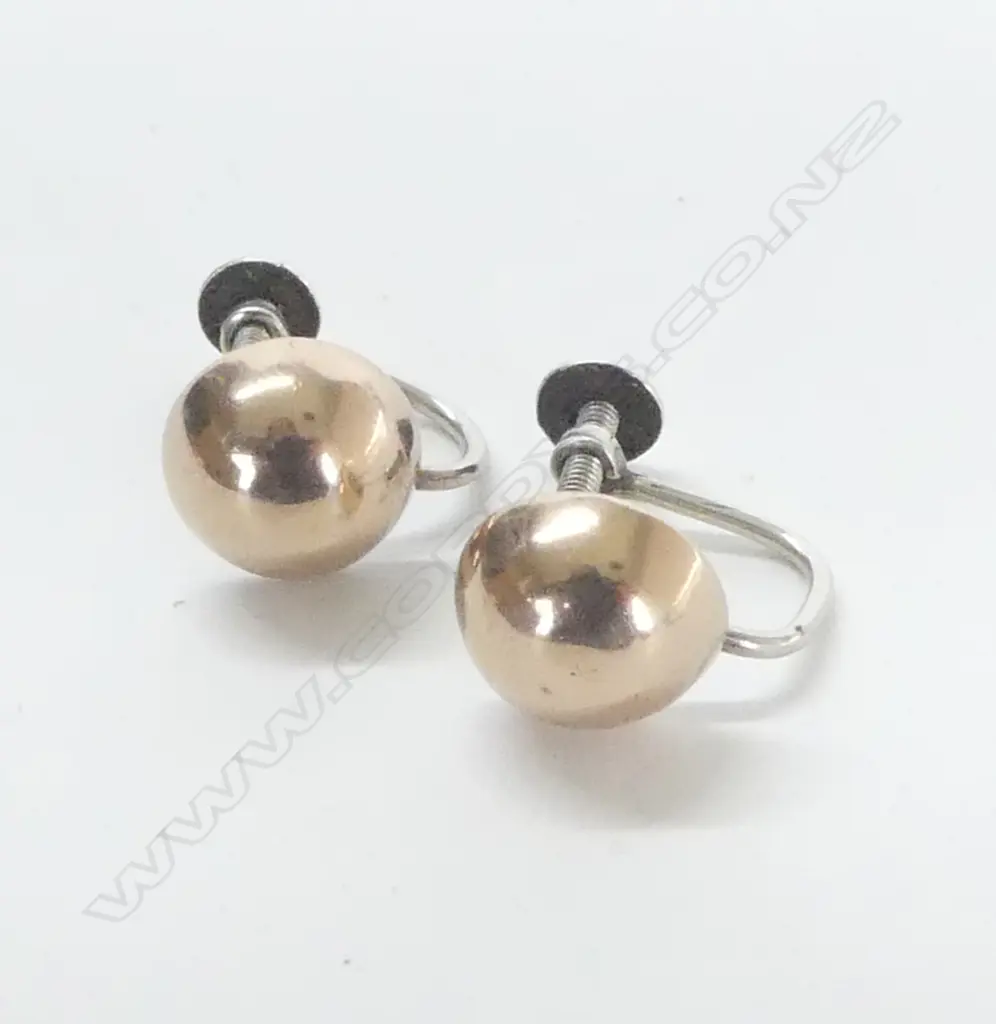PR 9ct ROSE GOLD DOME EARRINGS with SILVER SCREW ON FITTINGS 2.38gms Image 1++