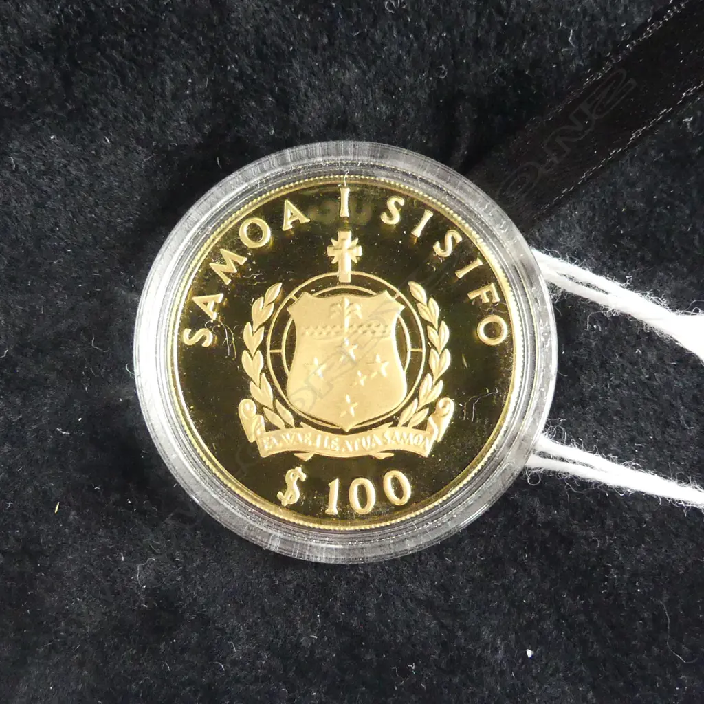 SAMOA $100 TALA PROOF PROOF GOLD COIN 1994 ROBERT LOUIS STEVENSON .917 gold 7.5gms. Dia. 28.5mm. Image 1++