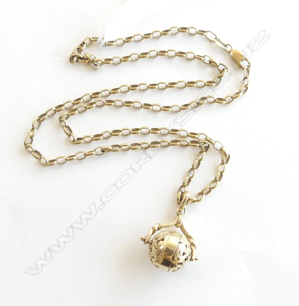 9ct YELLOW GOLD SPINNER FOB ON CHAIN NECKLACE L.280mm. 11.6gms Image 1++