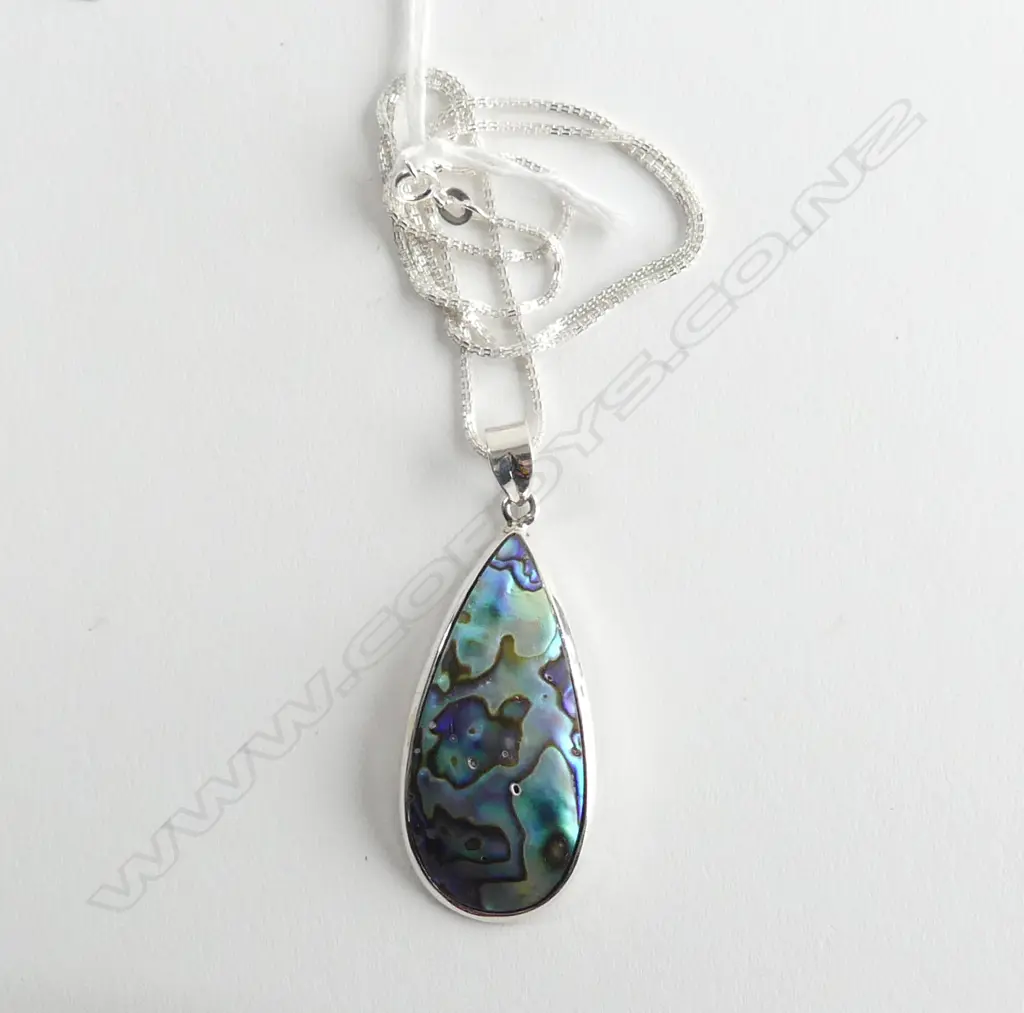 **RTV**SILVER SET PAUA PENDANT ON SILVER CHAIN Image 1++