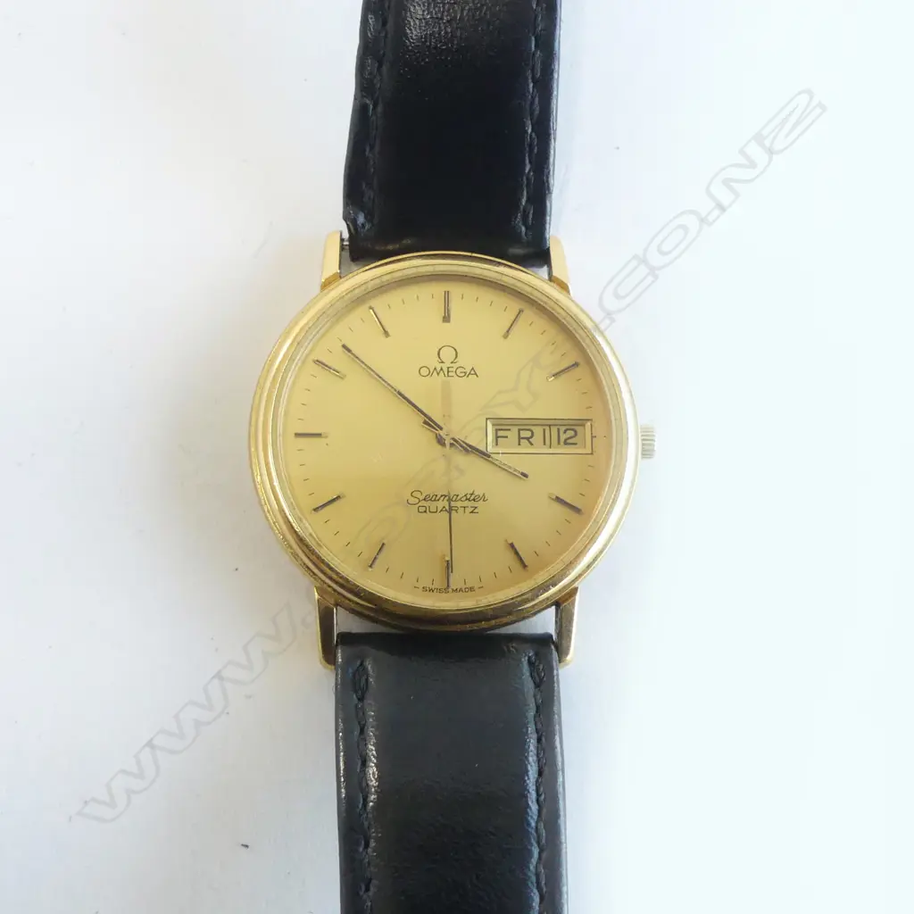 OMEGA  SEAMASTER QUARTZ gold plate gents WRISTWATCH presentation engraved back not running Image 1++