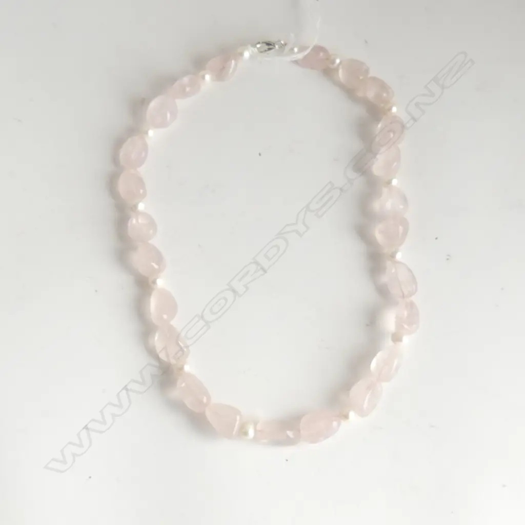 ROSE QUARTZ & PEARL NECKLACE, SILVER CLASP Image 1++