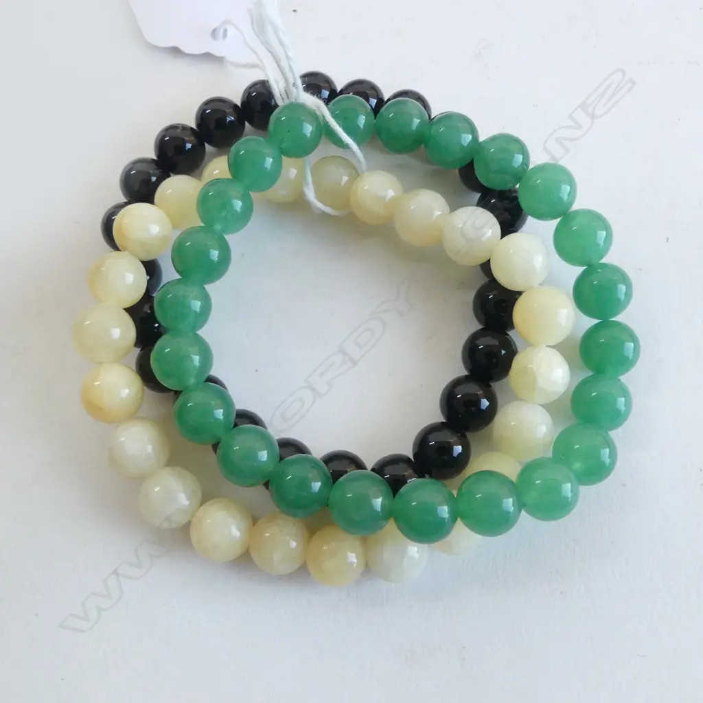 TRIO BEAD BRACELETS, OBSIDIAN/AVENTURINE Image 1++