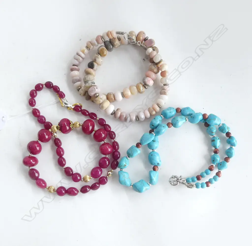 3 NECKLACES; TURQOUISE, GEMSTONES Image 1++