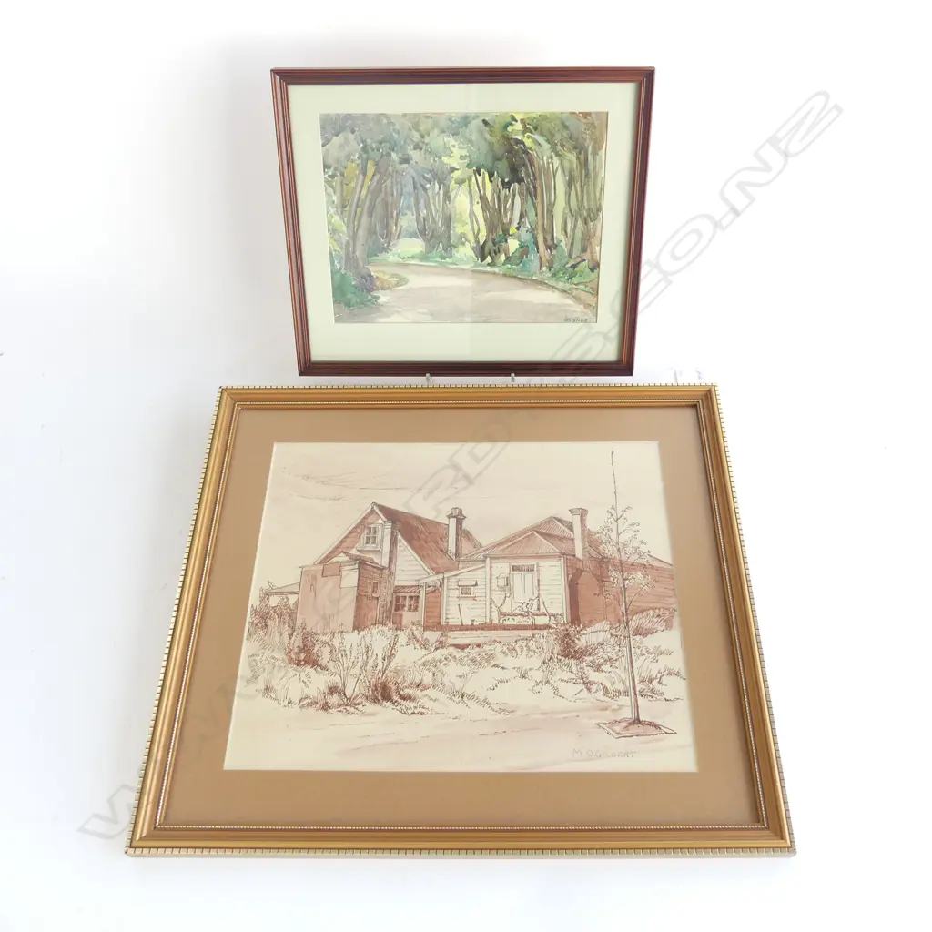 PR MAY GILBERT W/Cs; VILLA , SIGNED. H.250 x 300. TREE LINED PATHWAY, SIGNED, 165 x 220mm Image 1++