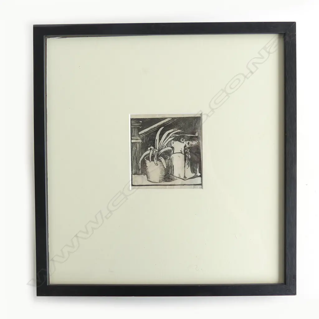 MAY GILBERT (1902-1977) POT PLANT, LINOCUT 1940’S. UNSIGNED. 100 x 100mm Image 1++