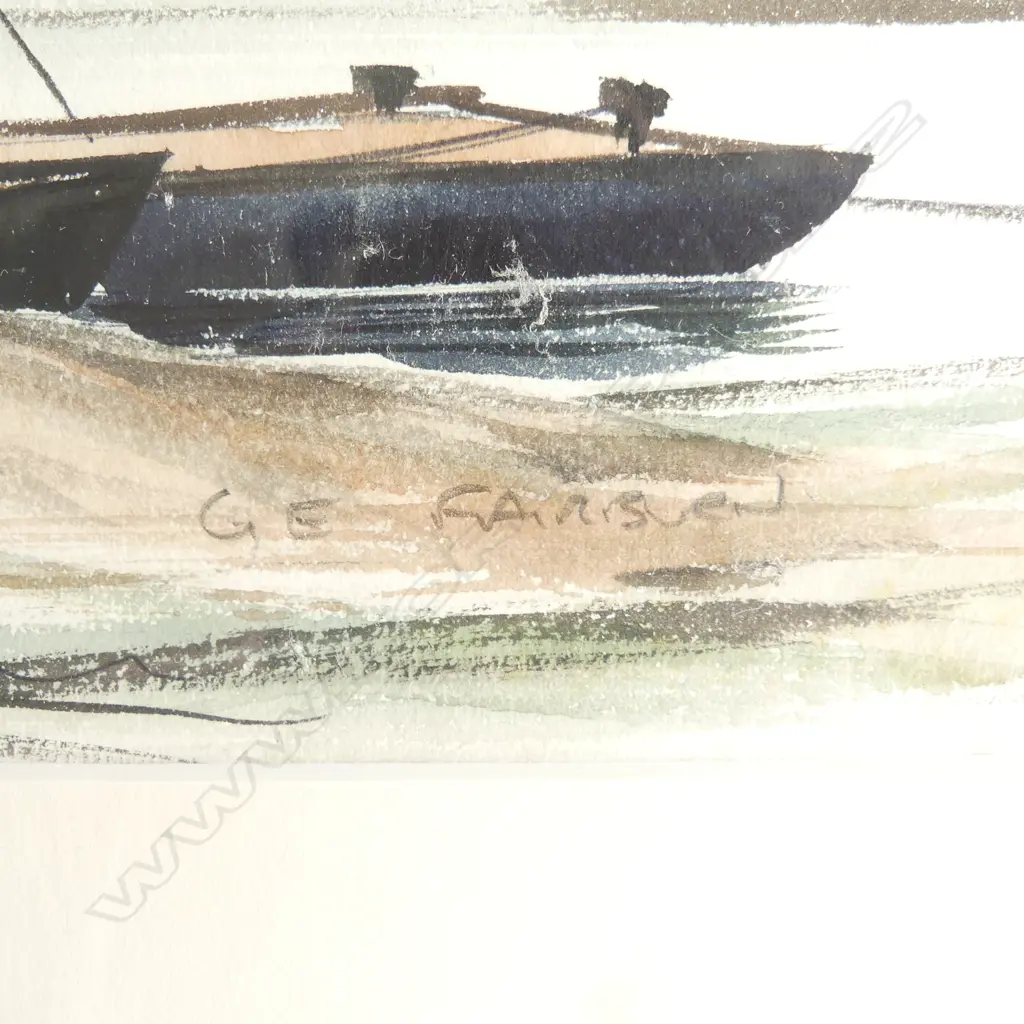 GEOFFREY FAIRBURN, BOATS ON WAIKATO RIVER, W/C. 280 x 380mm Image 1++