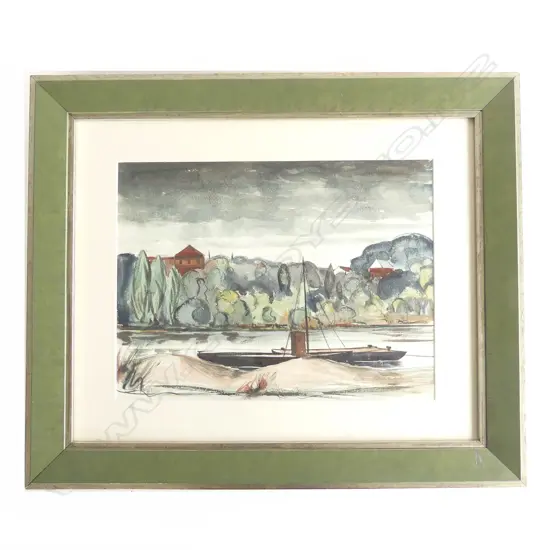 GEOFFREY FAIRBURN, BOATS ON WAIKATO RIVER, W/C. 280 x 380mm