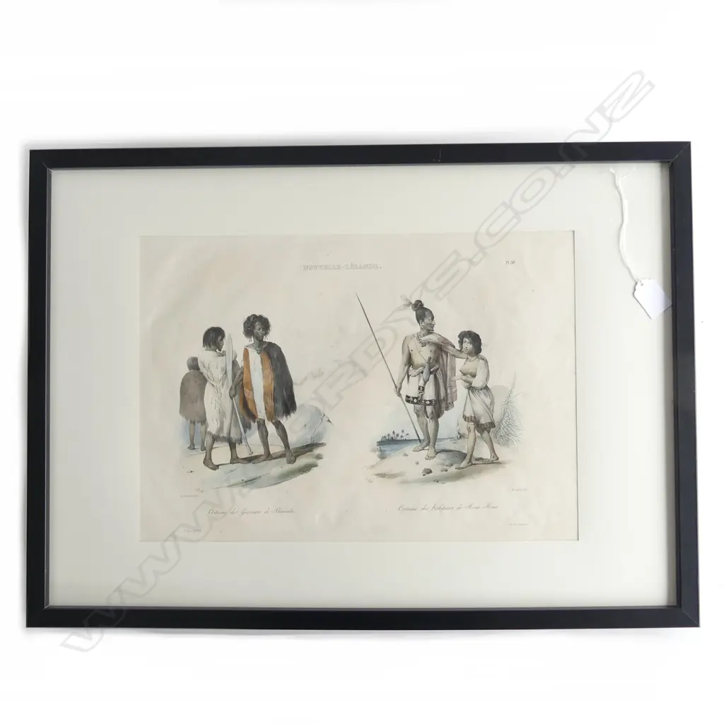 DE SAINSON 'Costume des habitants de Houa Houa', HAND-COLOURED LITHOGRAPH 1835. In perspex frame. 300 x 400mm Image 1++