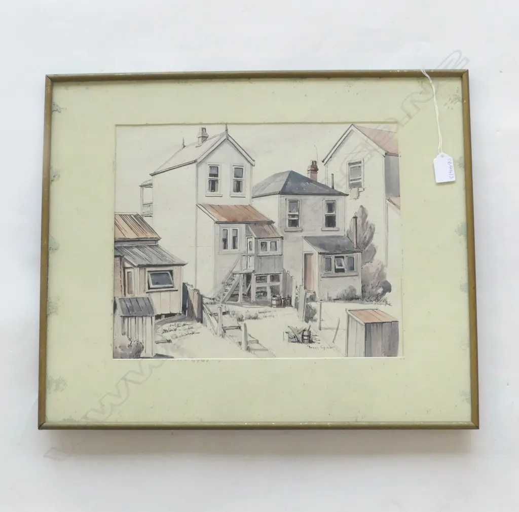 PEGGY SPICER, REAR VIEW OF VILLAS, WC, 290x355mm FOXING Image 1++