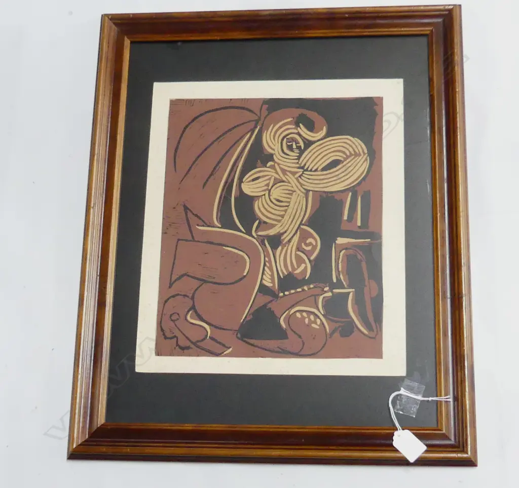 PICASSO LINOCUT - RECLINING WOMAN AND PICADOR WITH GUITAR - UNSIGNED & UNEDITIONED 315x370mm Image 1++