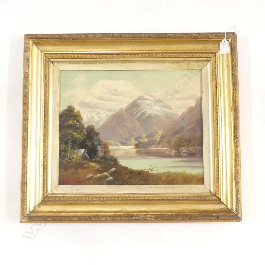 PRIOR ROUGH 'MT. TUTOKO FROM PIKES RIVER - MARTIN'S BAY' OIL ON BOARD 1903 305x380mm Image 1++