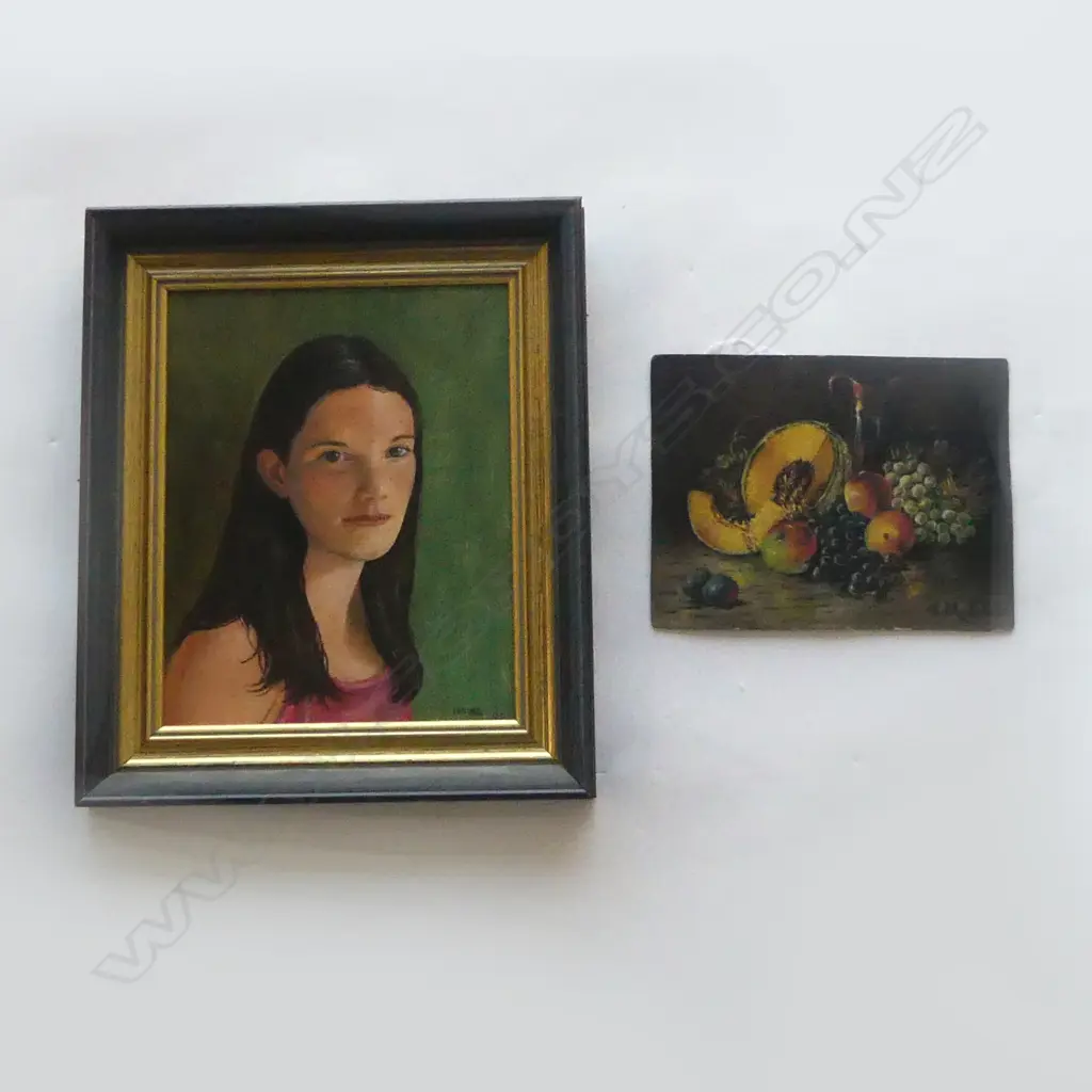 OIL PORTRAIT BY IRVING H380 W325MM WITH UNFRAMED STILLIFE BY CM STOKER H180 BY235MM Image 1++