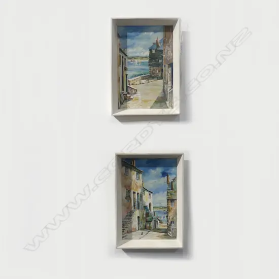 PR J. ASHWORTH ARTWORKS, SEASIDE VILLAGE, OIL ON BOARD, 220x150mm
