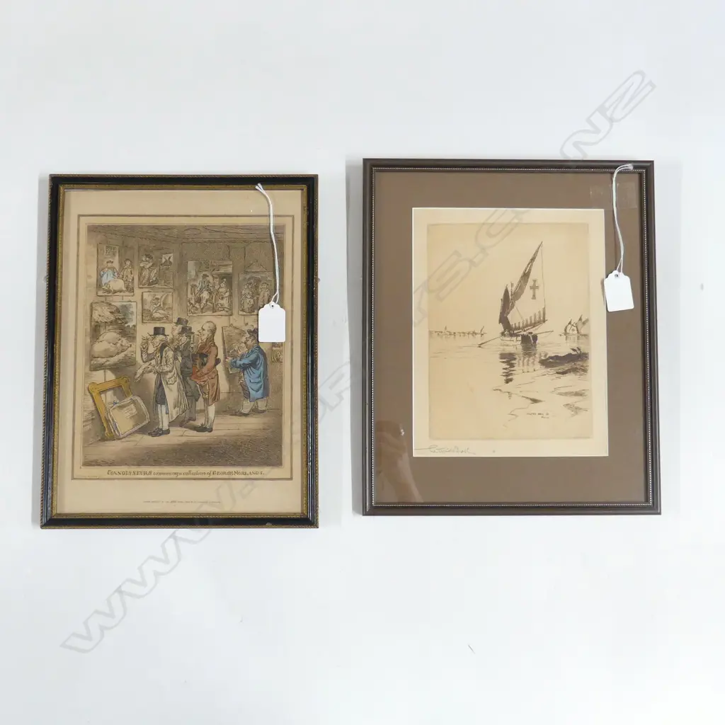 2 ETCHINGS; GILLRAY 'CONNOISSEURS' 295x220mm, WILFRID W. BALL (1853-1917) 'VENICE' 225x175mm SIGNED Image 1++