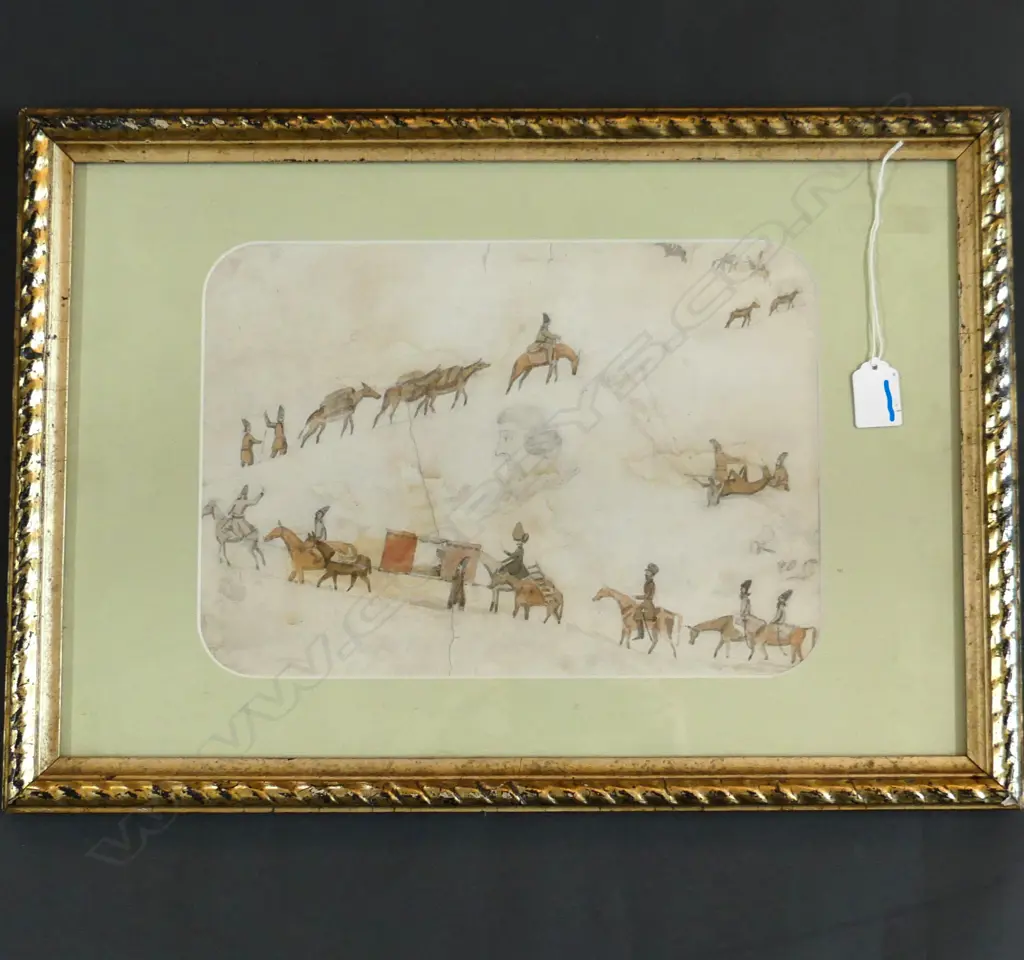 ARTIST UNKNOWN, ‘EARLY 19thC CARAVAN IN SNOW SCENE’ (POSSIBLY RUSSIAN) WC 230x320mm some faults Image 1++