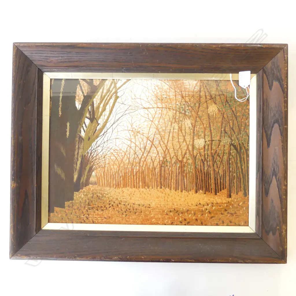 FRAMED NEEDLEWORK; AUTUMN FOREST SCENE 320x440mm Image 1++