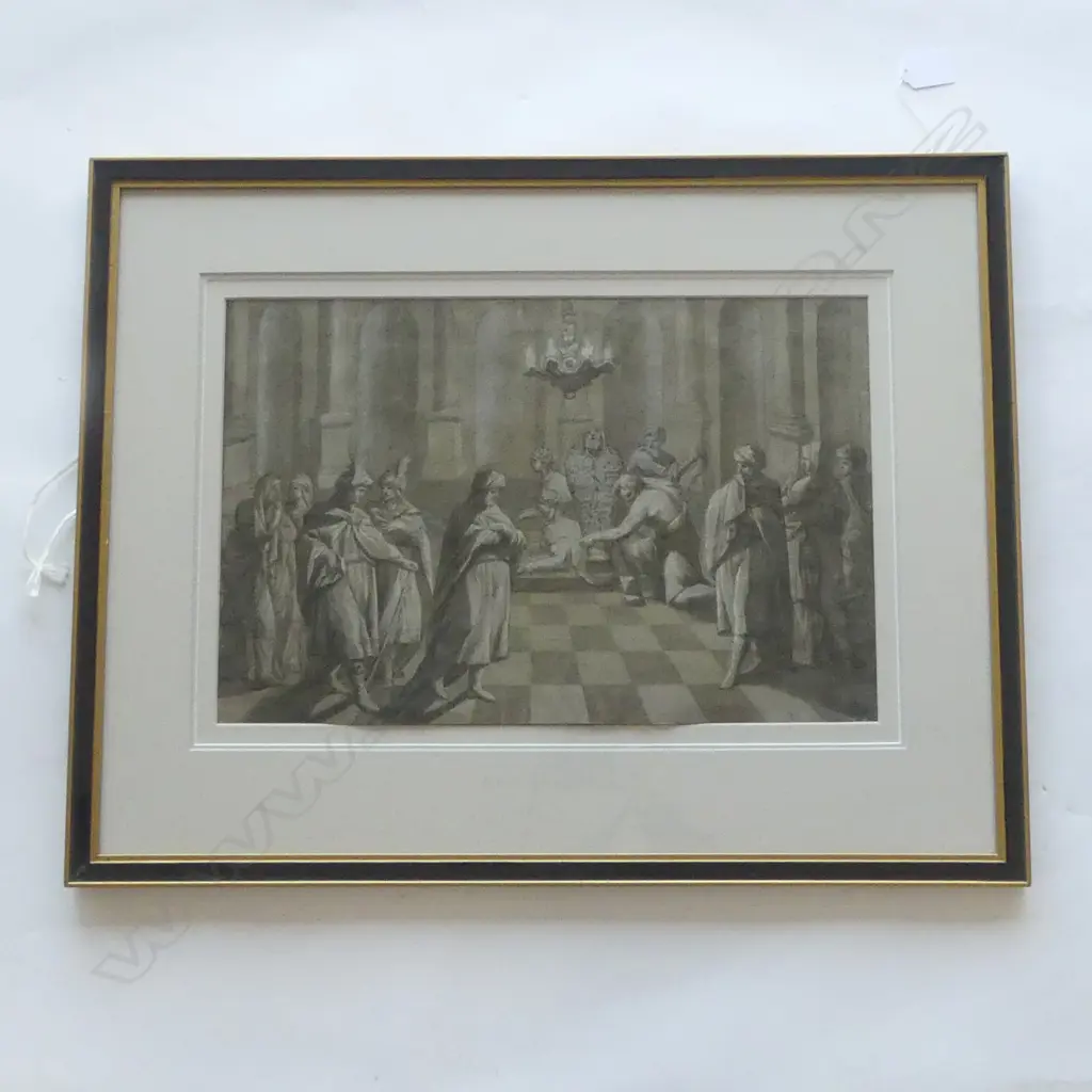 EGYPTIAN ENTOMBMENT, 19THC BRITISH, PENCIL & PASTEL ex EGF VOGTHERR COLLECTION. H.300 x 440mm Image 1++