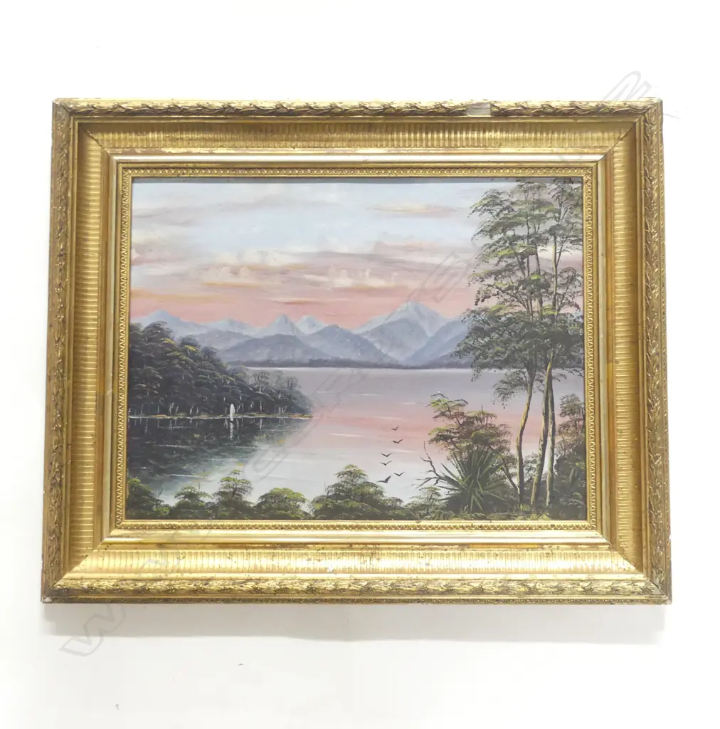 ARTIST UNKNOWN, COLONIAL LAKE LANDSCAPE, OIL ON BOARD, 285x380mm Image 1++