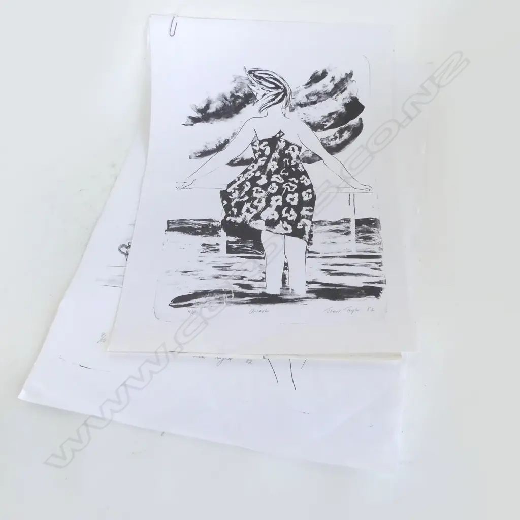 3 x JOAN TAYLOR LTD.ED. LITHOGRAPHS: 2X CONTEMPLATION 1/10 + 8/10 & 'AWASH' A/P. 1982 signed etc 500 x 320mm approx Image 1++